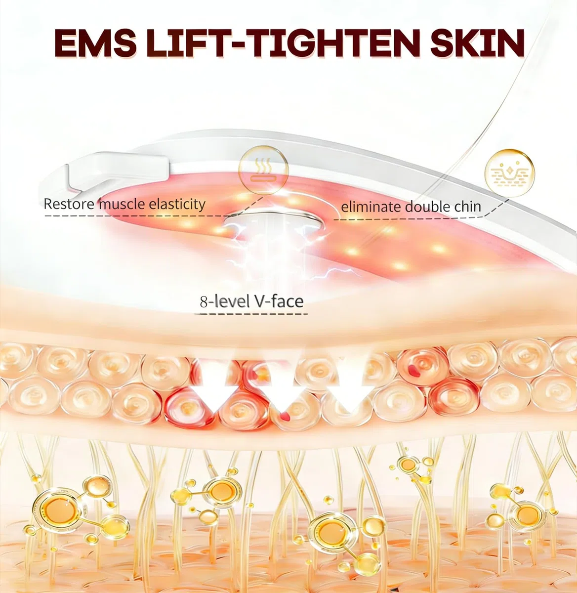 Reductor de Papada Masajeador Facial Electrico,Fototerapia Roja y Azul EMS Masajeador Facial Compresas calientes,45℃ Antiarrugas Belleza Dispositivo Reductor De Papada Lifting para Líneas del Cuello