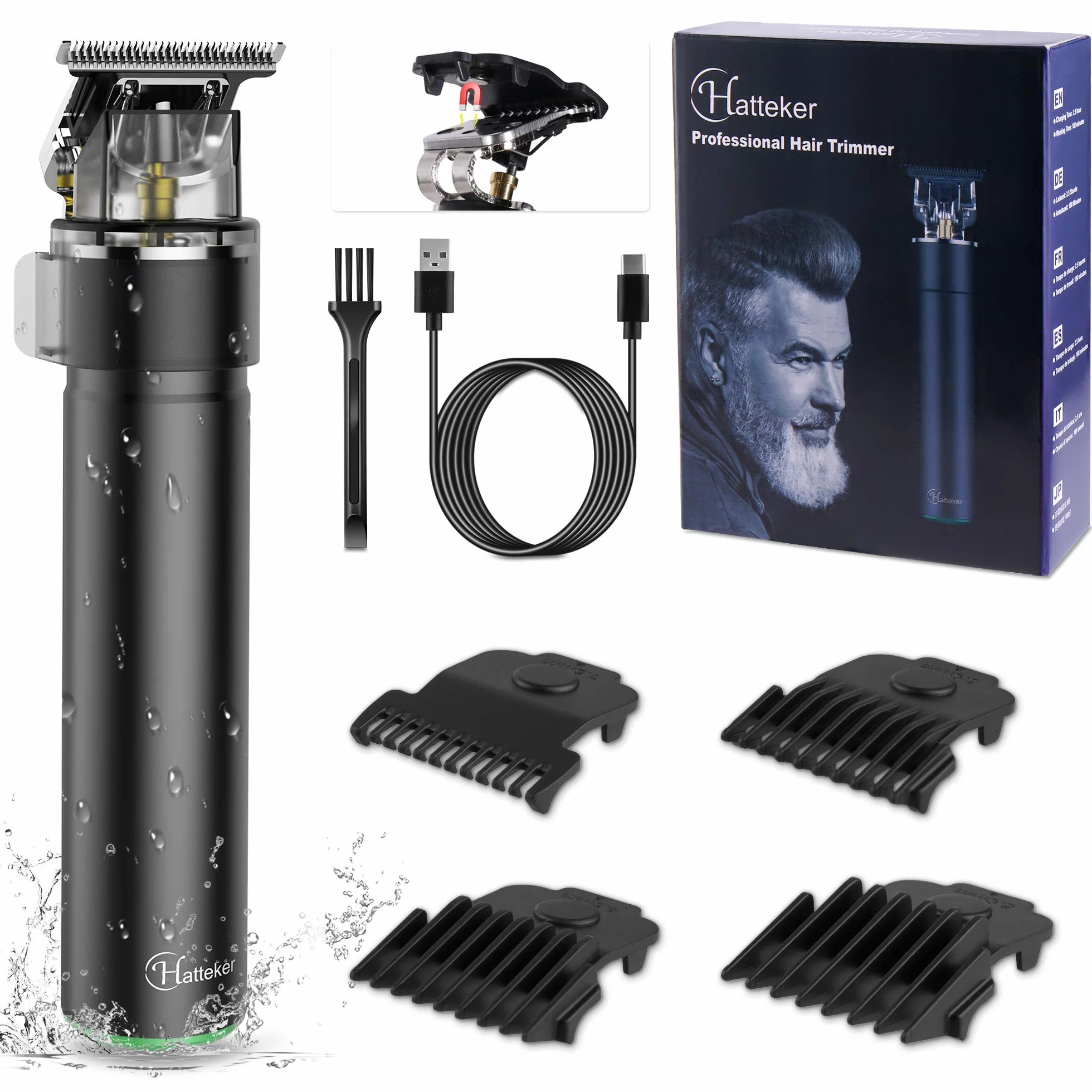 Hatteker Cortapelos Eléctrico Pro T Cuchilla Recortadora de Barba Hombre Maquina Cortar Pelo Profesional Cortapelos inalámbrico USB Recargacble