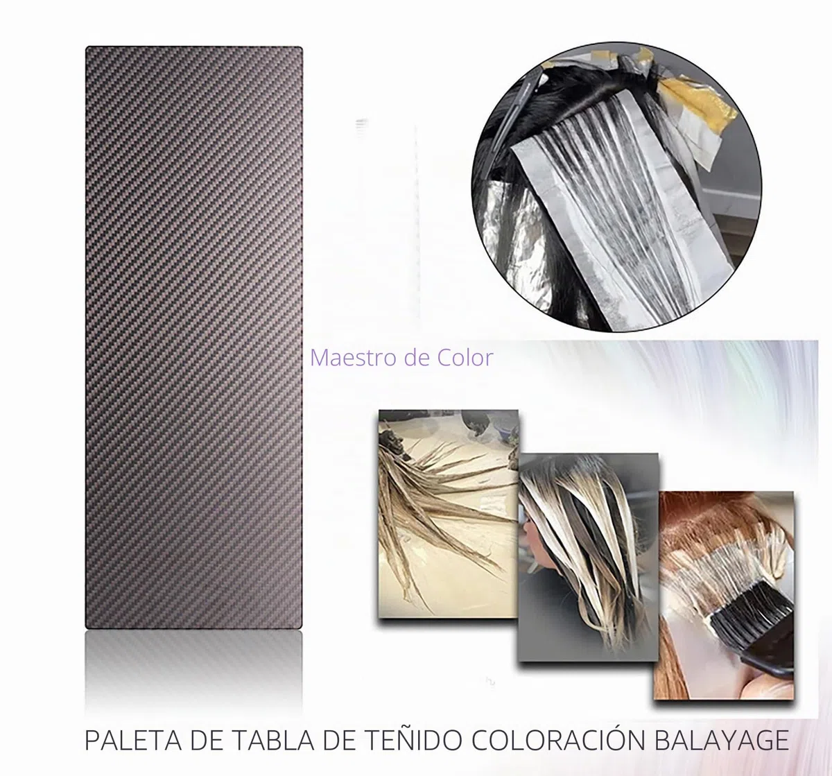 Tablero de balayage profesional de fibra de carbono - Herramienta de peinado ligera y antideslizante para peluquería, uso en salones de belleza (Color: negro mate H)
