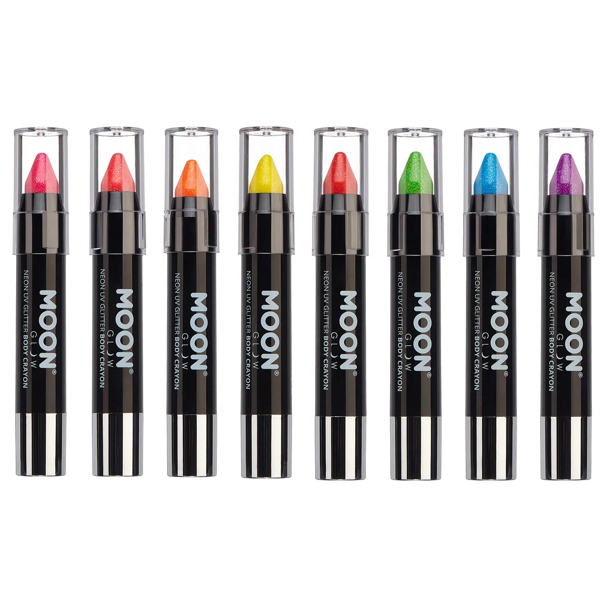 Moon Glow Barra de pintura facial/crayón corporal con purpurina UV de neón, maquillaje para rostro y cuerpo - Brilla intensamente bajo iluminación UV8 Unidades (Paquete de 1)