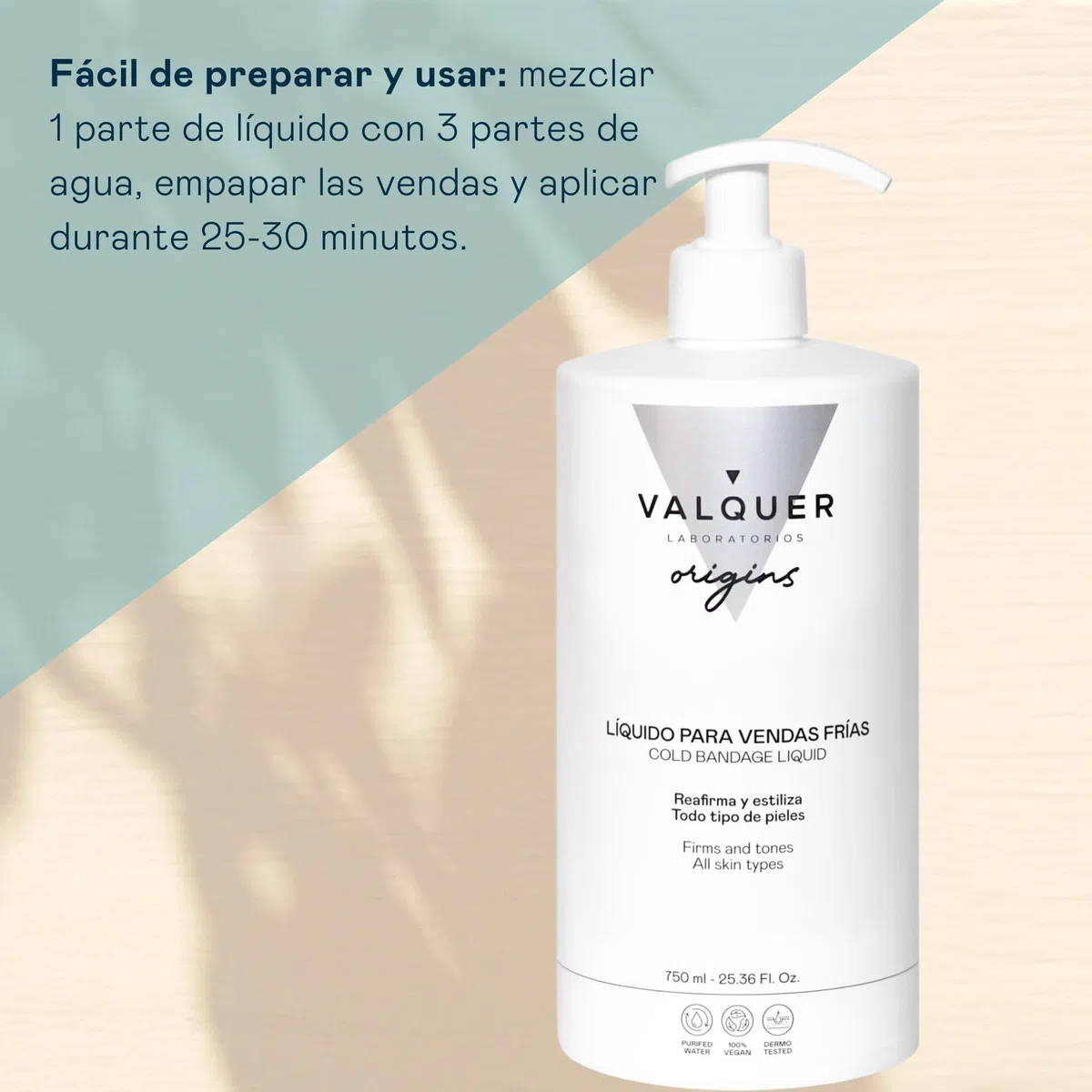 VALQUER ORIGINS Líquido de Vendas Frías para Alivio de Piernas Hinchadas o Cansadas | Piernas Ligeras | Mejora la Circulación Sanguínea con Extractos Naturales y Algas | 750 ml