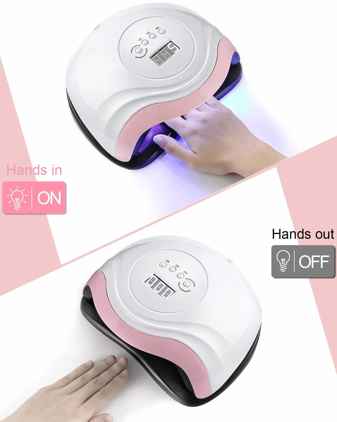 168W Lámpara UV Seca Uñas, Lámparas de Uñas Profesional Secado Rápido 36 LEDs, 4 Temporizadores de 10/30/60s/99 Gran Pantalla LCD base Desmontable (Elegant-White Pink)