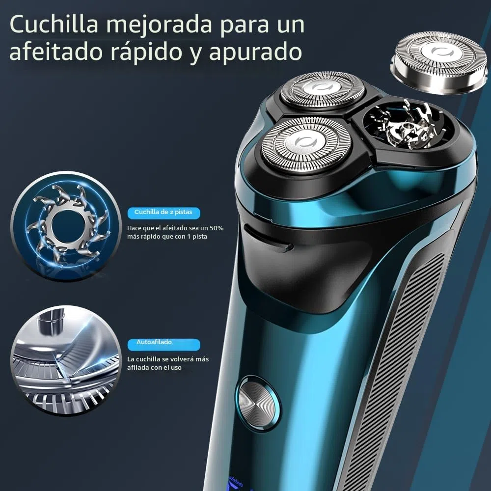 Máquina de Afeitar Barba [2026 New] Afeitadora Eléctrica Hombre con recortadora, Cabezal flexible 360º, 120 min de uso, En Seco y Húmedo, USB-C Recargable, Azul