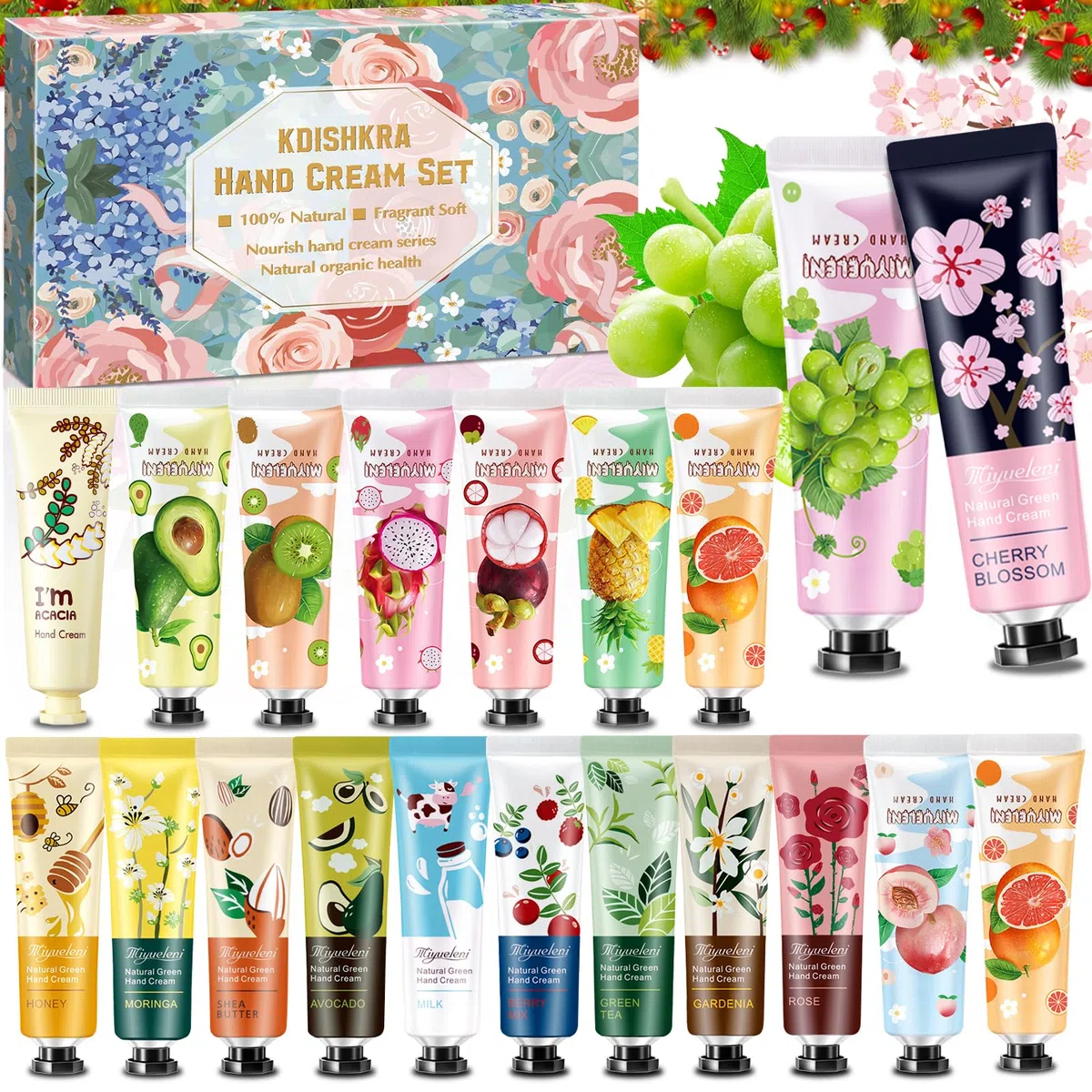 Crema de Mano Mini, 20 Pack Cremas Manos de Regalo Navidad para Manos Secas y Agrietadas, Hidratante, Fragancia para Manos, Pequeño Regalo para Mujeres, Reg-alo de Navidad y Cumpleaños