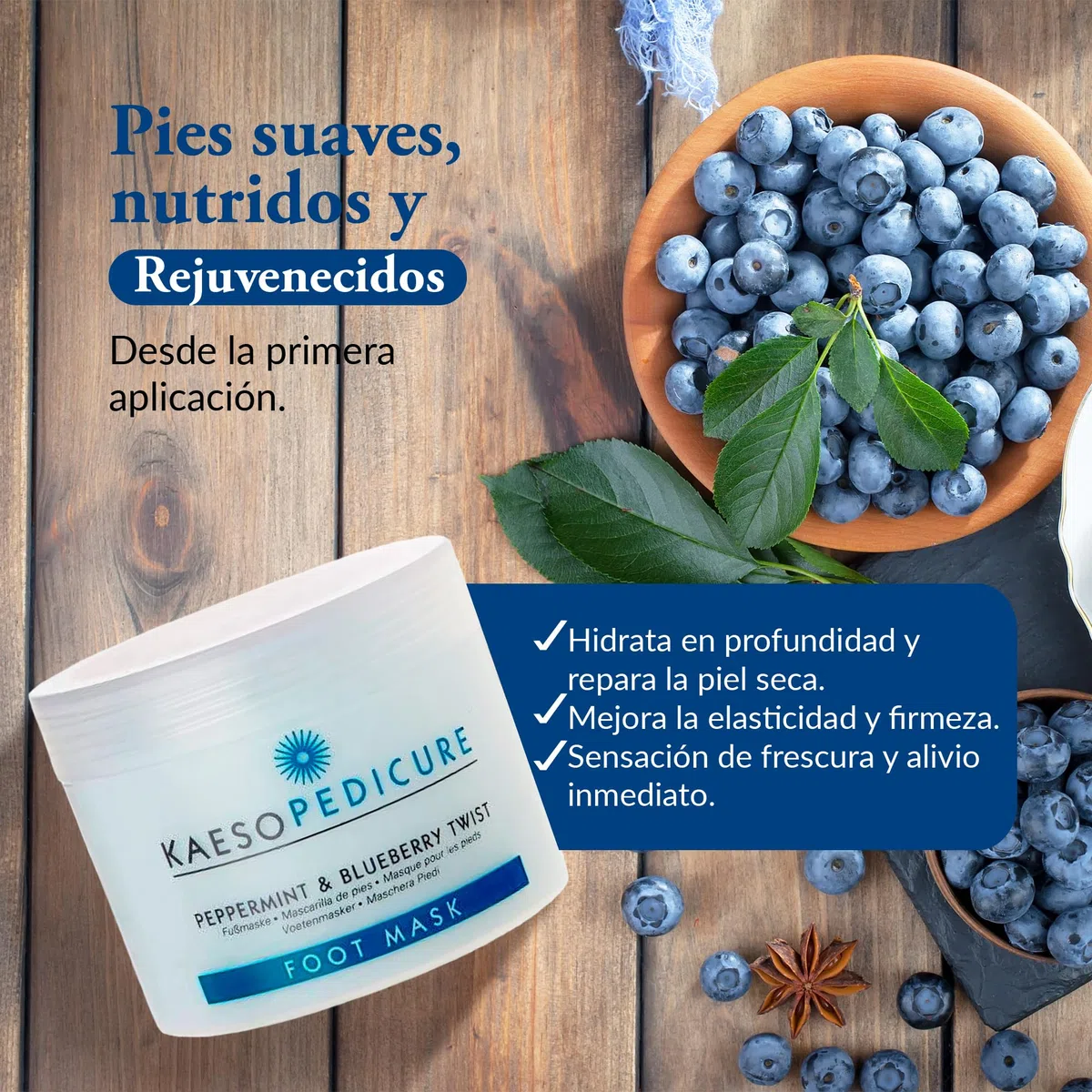 Kaeso Mascarilla para Pies con Menta y Arándanos 450ml que Hidrata y Repara la Piel Seca - Mascarilla Calmante que Suaviza y Nutre Pies Agrietados - Tratamiento Refrescante y Antiedad