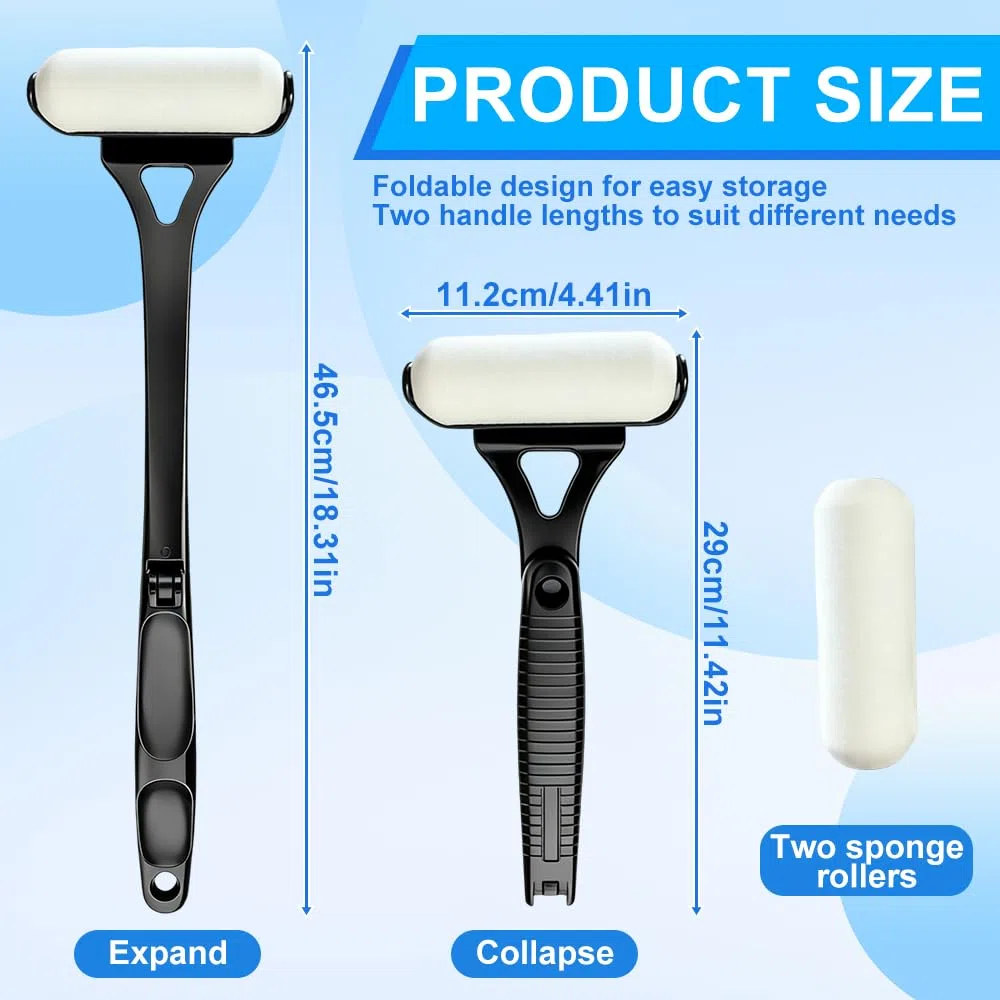 NAVESO Aplicador de Crema para la Espalda Plegable, 46.5cm Aplicador de Loción para la Espalda con 2 Cabezales Intercambiables & Mango Plegable, Aplicador Crema Solar para Protector Solar, Loción