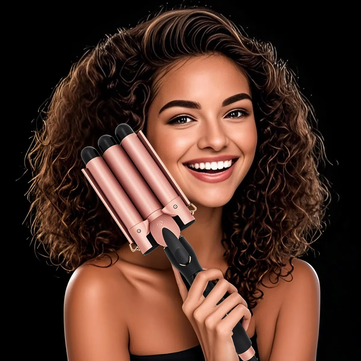 Rizador de pelo de tres barriles Mistcado, plancha de pelo ondulada de cerámica y turmalina de 25 mm con pantalla LCD para la temperatura, placa de flexión de calentamiento rápido y plegable
