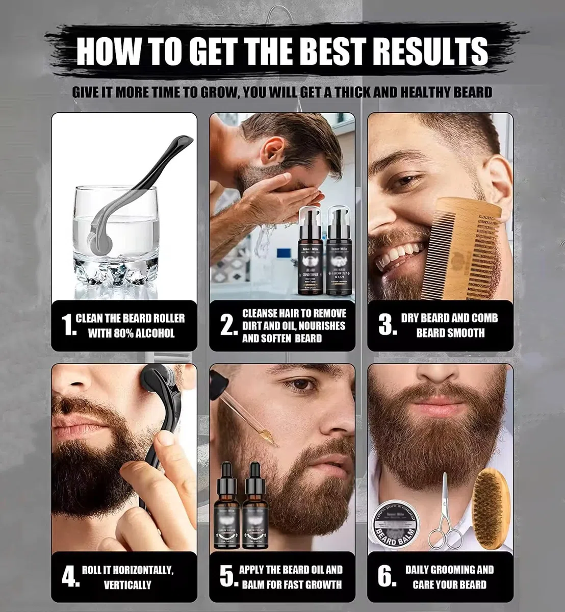 Kit Barba Hombre,Cuidado Facial Masculino,Set Completo con Navaja de Afeitar,Cepillo,Aceite,Champú,Bálsamo y Peine,Regalo Ideal para Hombre