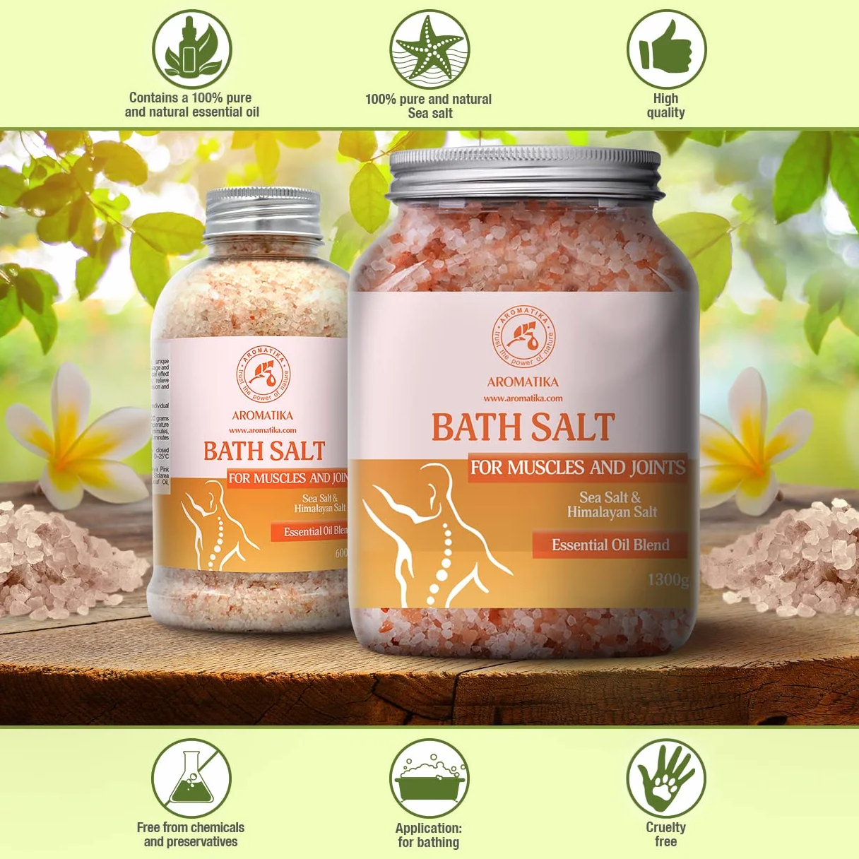 Sales de Baño Articulaciones & Músculos 1300g - Aceites Esenciales de Lavanda & Salvia & Romero - 100% Natural Sales Marinas - Calma los Músculos Cansados - Desintoxica - Relajación