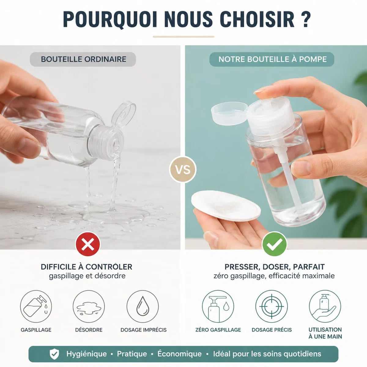 Operitacx 2 Dispensadores con Bomba 300 ml, Botellas Vacías Transparentes para Quitaesmalte, Desmaquillante, Alcohol, Loción y Cosméticos, Envases Recargables para Algodón y Manicura