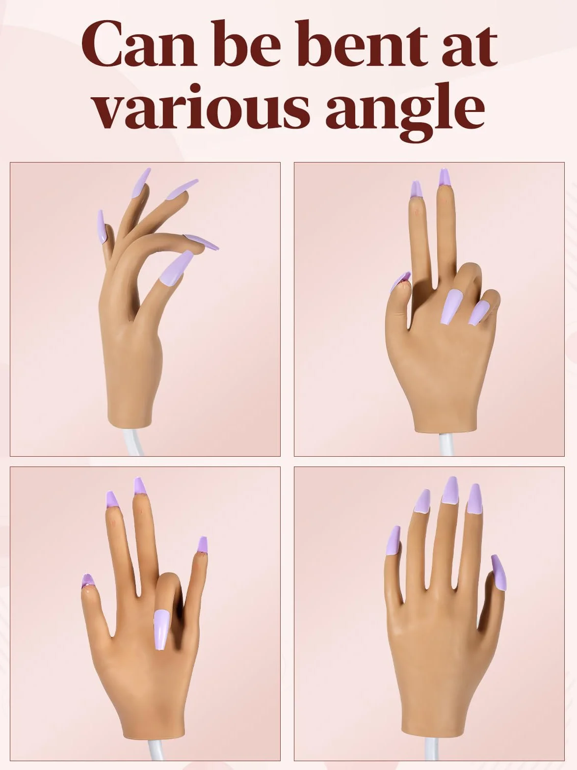 Mano para Practicar Uñas - Silicona Mano de Práctica con 200 Piezas de Uñas - Flexible Dedos para Practicar Uñas para Principiantes Salón Casa