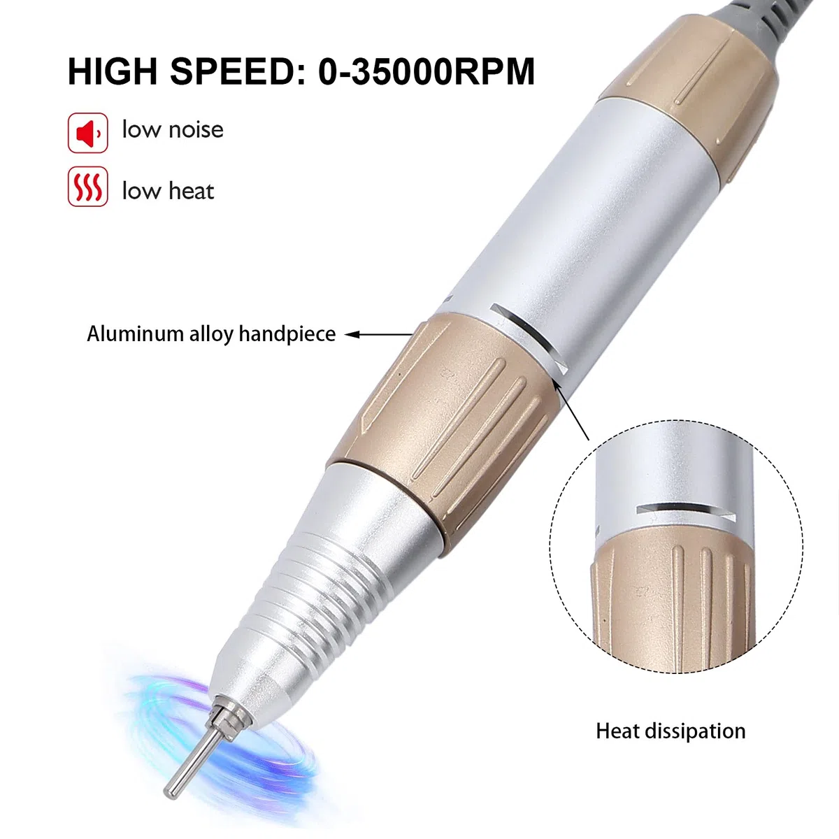 35000 RPM pluma de taladro de uñas eléctrica, de repuesto para taladro de uñas, herramienta de manicura y pedicura para uñas acrílicas, herramienta de arte de uñas de bajo ruido para uso