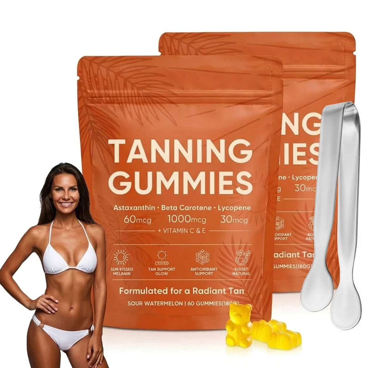 2 Box Gomitas de bronceado para mujer,gomitas de bronceado rápido sin sol,Mejora el Tono Natural de la Piel, licopeno, mejora el tono natural de la piel, gomitasDe rutina de