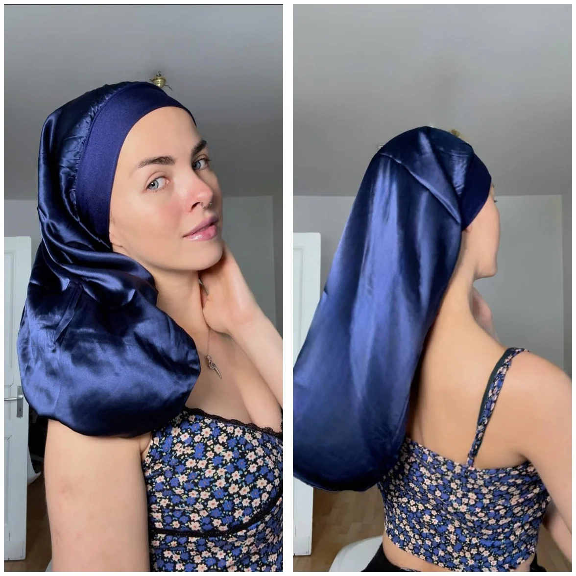 Gorro Seda Dormir Protege el Cabello, Adecuado para Cabello Largo Que llega hasta la Cintura 32×60cm (1 Unidad, Gris Elegante)