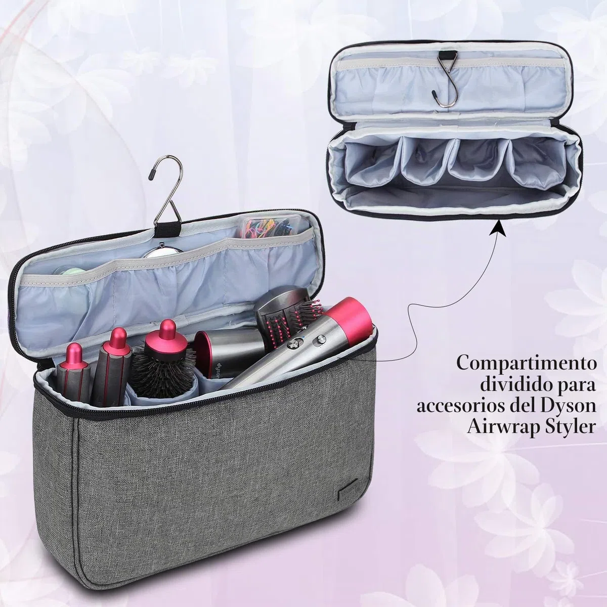 Teamoy Bolsa Viaje de Rizador de Pelo, Organizadora de Viaje para Accesorios Styler, Bolsa Cepillo Rizador de Pelo, Bolsa para Rizador Secador, Gris