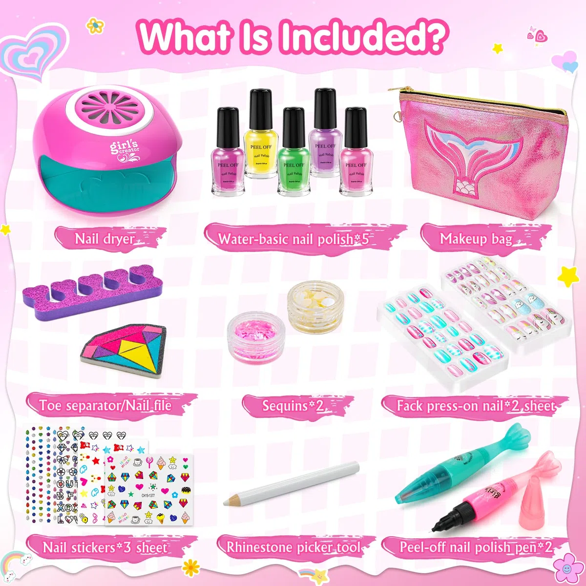 Kit de Arte de Uñas para Niñas, Juego de Esmalte de Uñas para Niñas, Juguetes para Niñas de 6, 7, 8, 9, 10, 11, 12 años, Regalos para Niñas, Regalos de Navidad y Cumpleaños