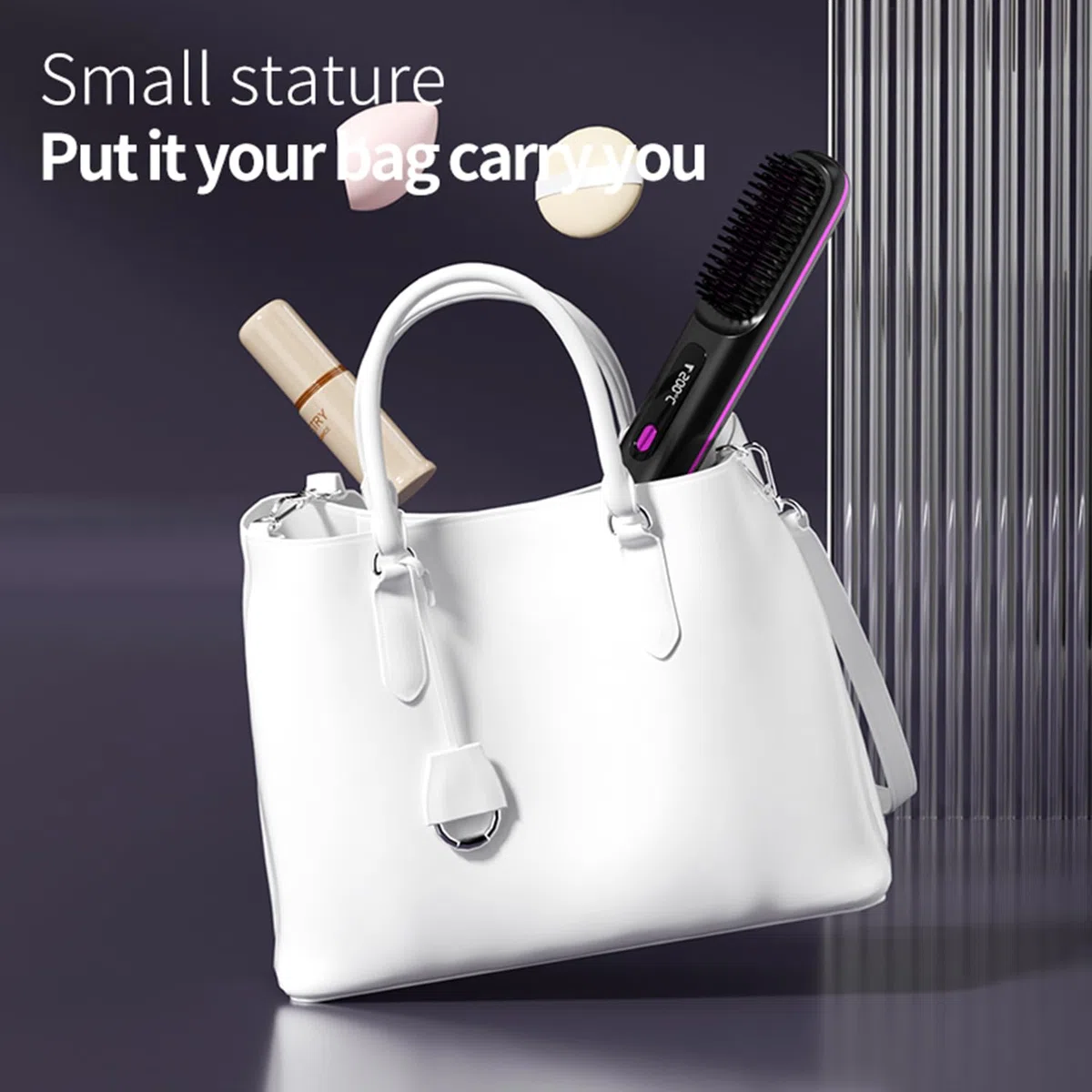 Go Brush Pro - Mini cepillo alisador de pelo inalámbrico portátil para mujer, con pantalla LCD de temperatura, 2000 mAh, calentamiento rápido y plancha de cerámica inalámbrica (BK)