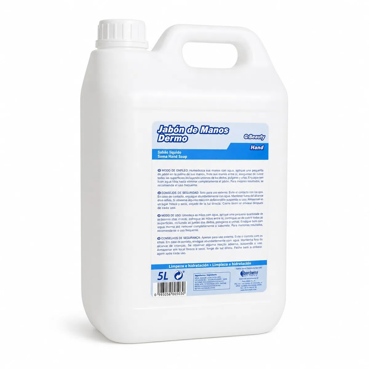 Gel de Manos Glossy Hand Dermo 5L – Higiene y Lavado de Manos Todo Tipo de Pieles – Efecto Limpiador y Desodorizante – Garrafa Industrial para Hotel, Vestuario y Uso Profesional