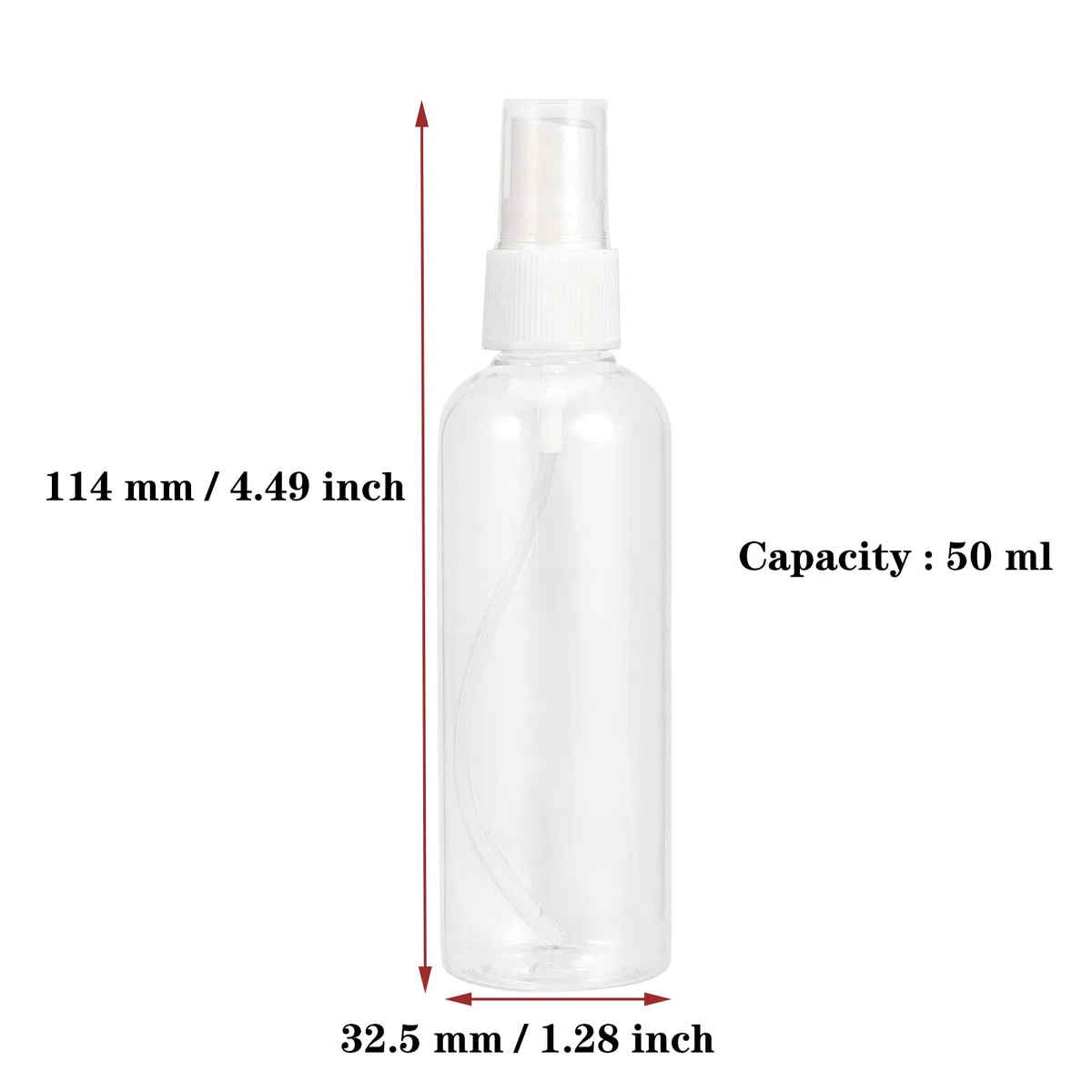 MANCHAP Paquete de 50 botellas de spray de plástico de 50 ml con tapas, botellas de plástico recargables vacías transparentes, botellas de spray de niebla fina, mini botellas de spray