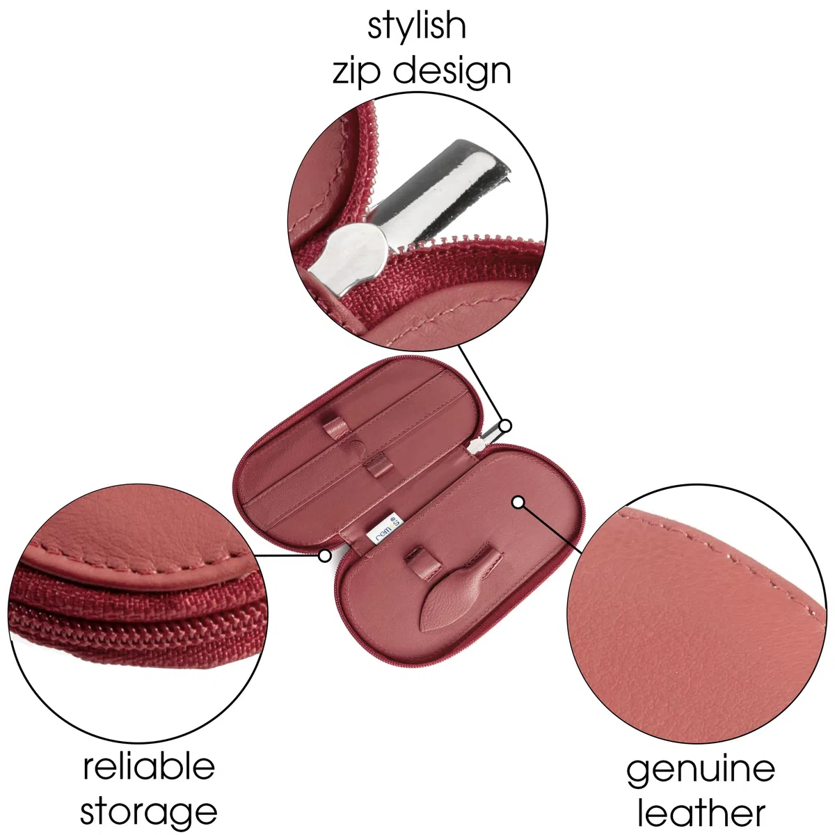 REMOS Estuche manicura vacío de Piel auténtica para equipar con 5 Instrumentos - Rojo
