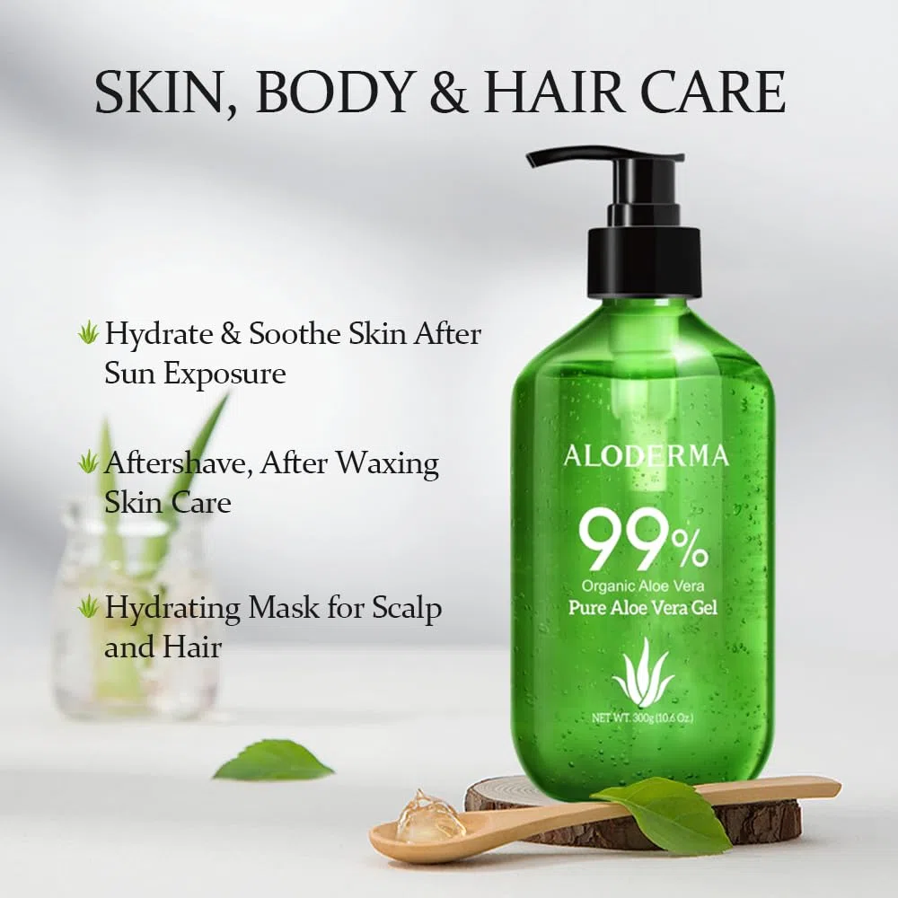 Aloderma Gel de aloe vera puro fabricado con 99% de aloe vera certificado orgánico USDA en 12 horas de cosecha (114 g, 113.4 g) sin concentrados en polvo ni parabenos, perfecto para uso diario
