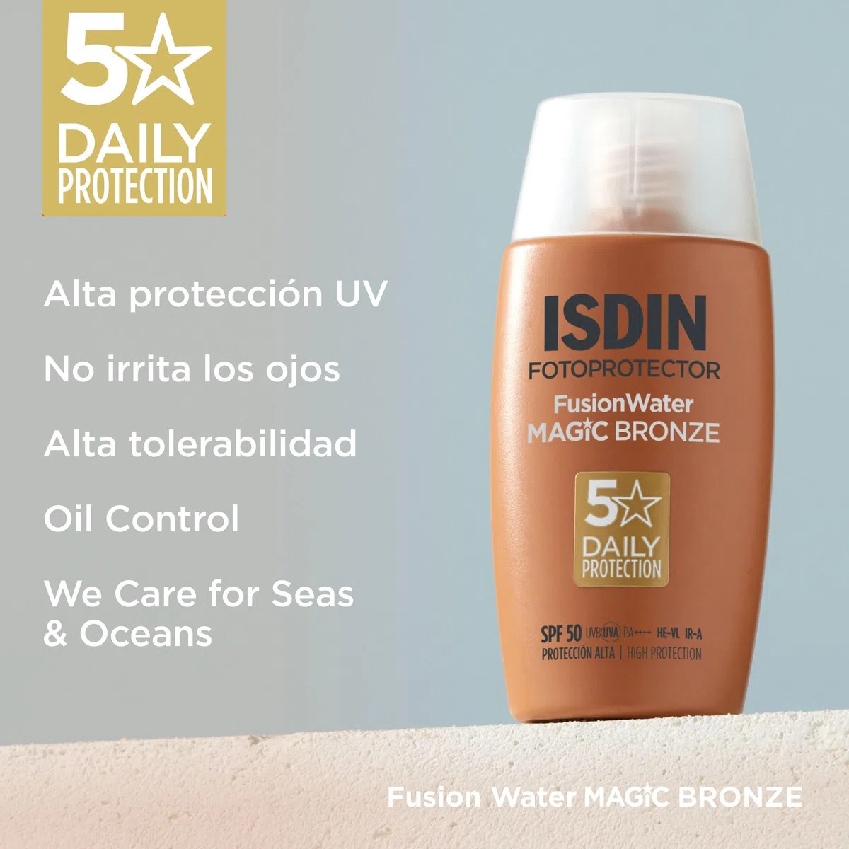 ISDIN Fotoprotector Fusion Water MAGIC Bronze SPF 50, Protector Solar Facial Ultraligero Con Color, Crema Solar Que Unifica El Tono Y Protege Con Tecnología Full Spectrum, En 3 Tonos -50 ml