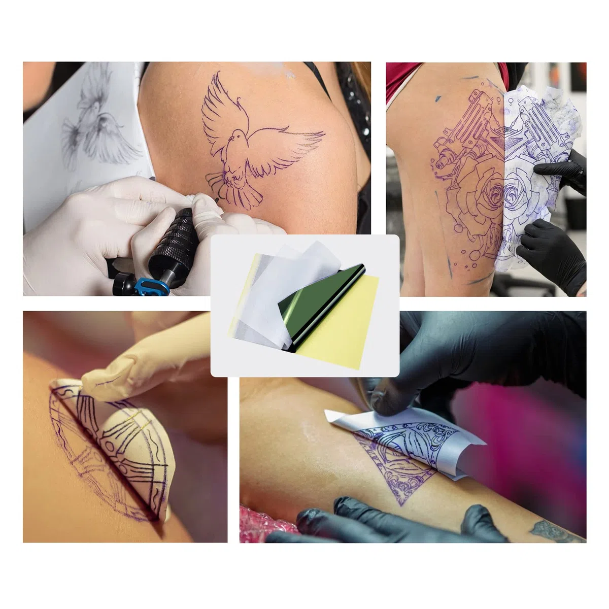 TATELF 120 Hojas Papel de Transferencia de Tatuajes, A4 Papel Calco Tatuaje de 4 Capas, Tattoo Transfer Paper de Grafito para Tattoo Impresora máquina