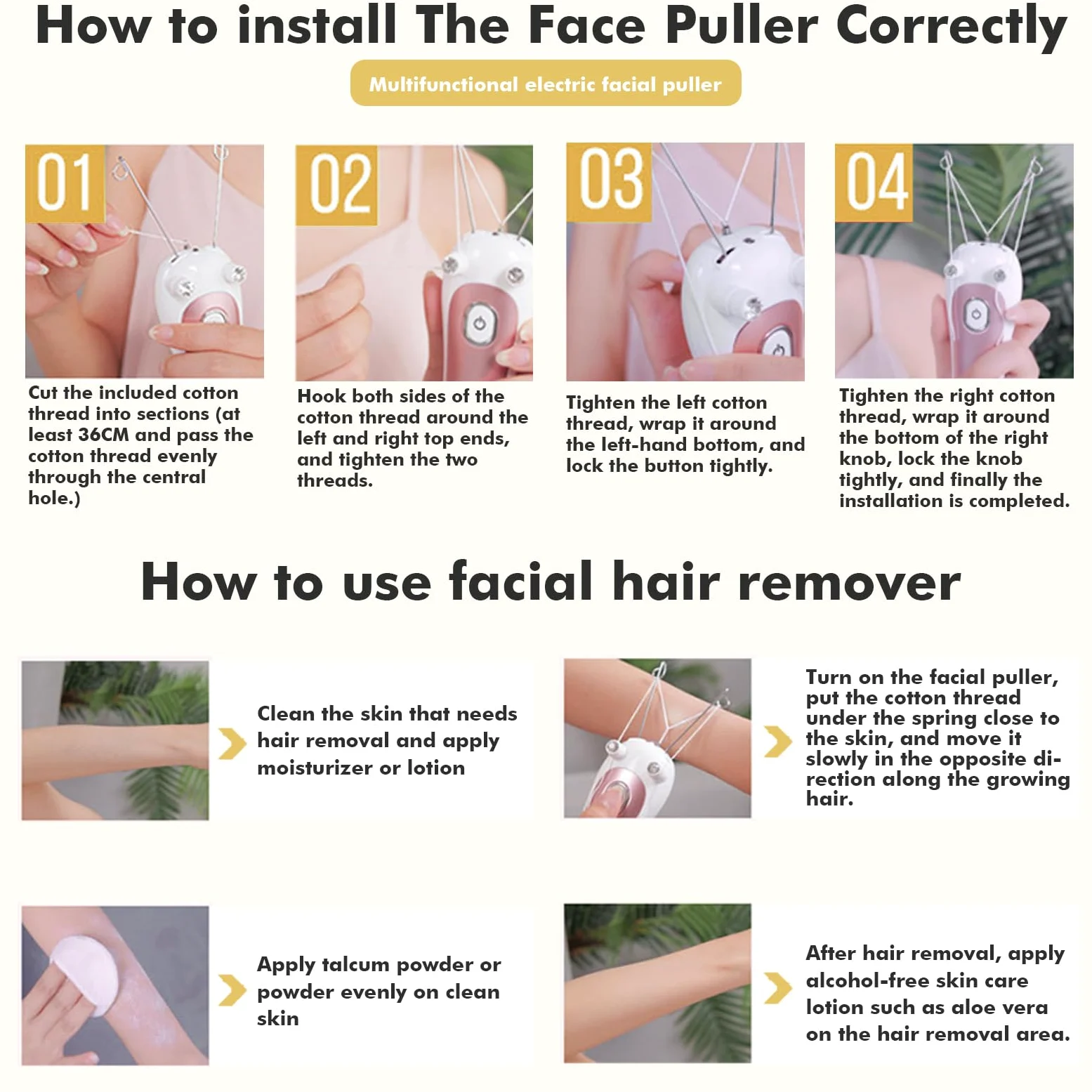 Depiladora eléctrica para mujer depiladora de rosca eléctrica depiladora facial para mujeres enhebrador físico depiladora para mujer depiladora facial para brazos y piernas (dorado)