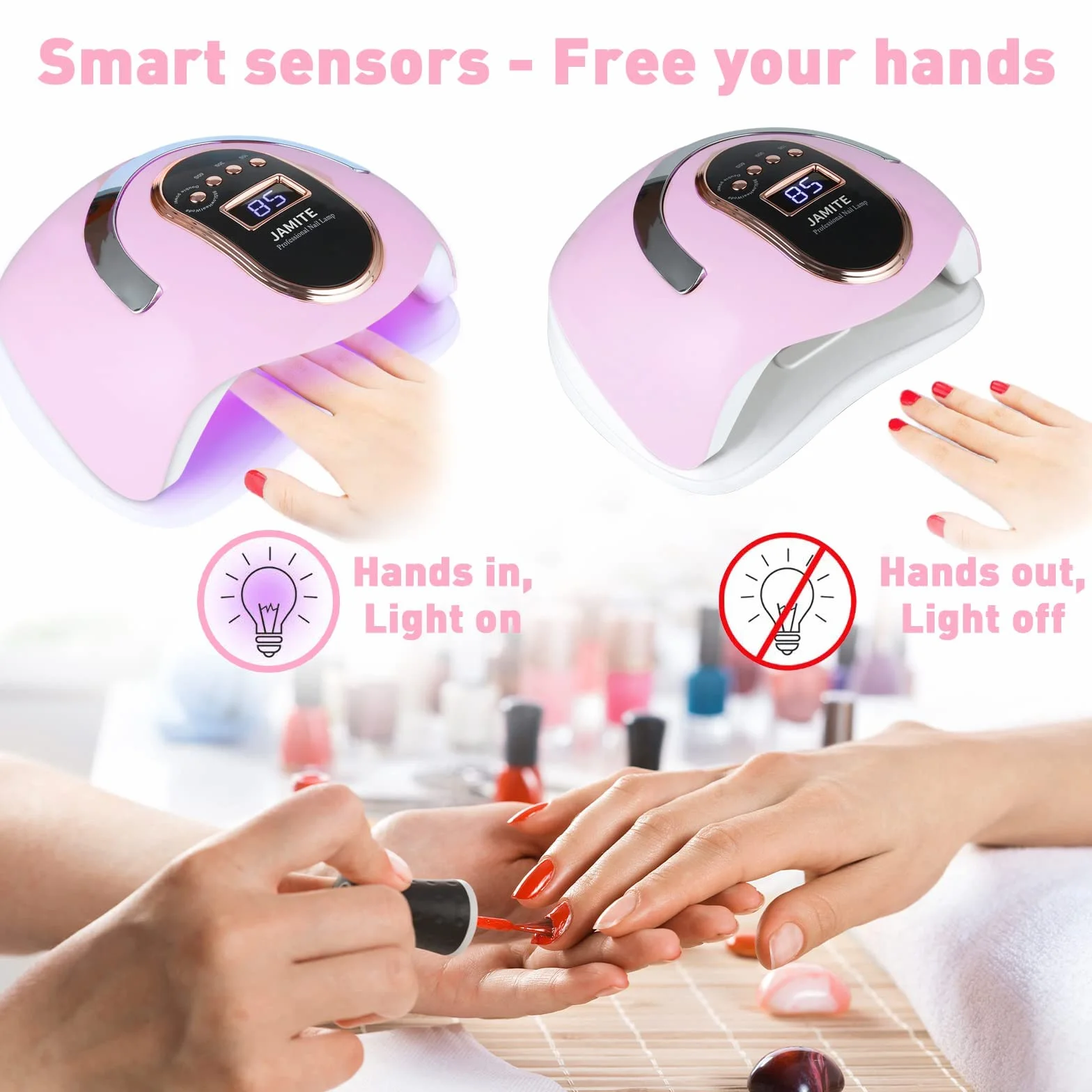 YUEHAO, Lámpara de Uñas LED 168W Secador Profesional Lámpara Ultravioleta Esmalte de Uñas con Sensor Automático, con 4 Temporizadores Manicura/Pedicura Salón