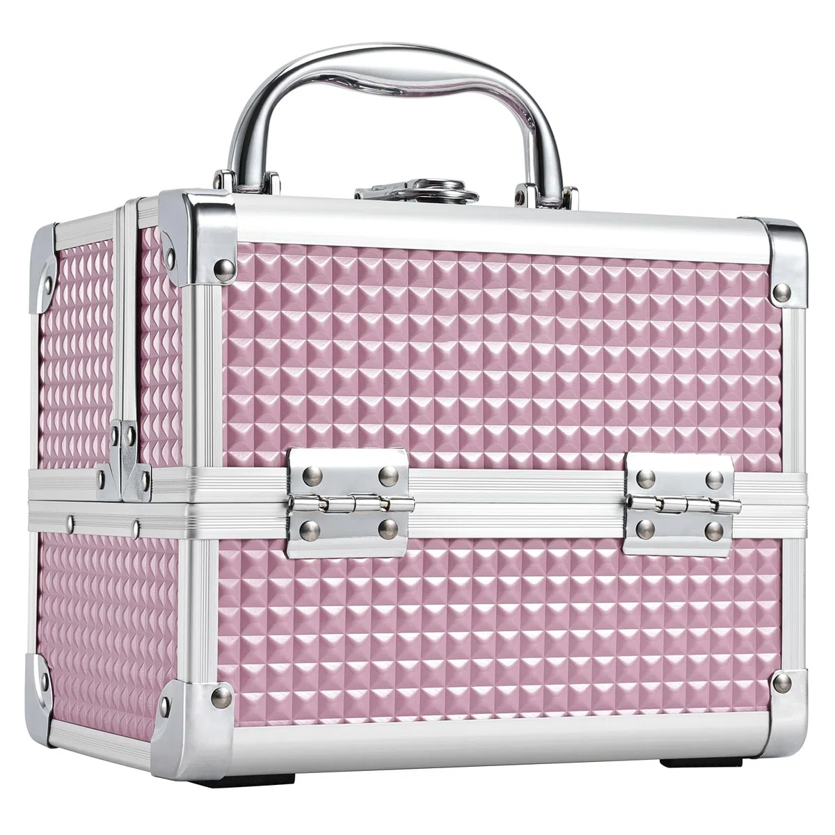 Maletín Maquillaje Rosa Estuche Maquillaje Caja Maquillaje Cosméticos Vacío Profesional con Espejo y Cerradura 19.5x15x16cm Regalos para Mujeres,Rosa