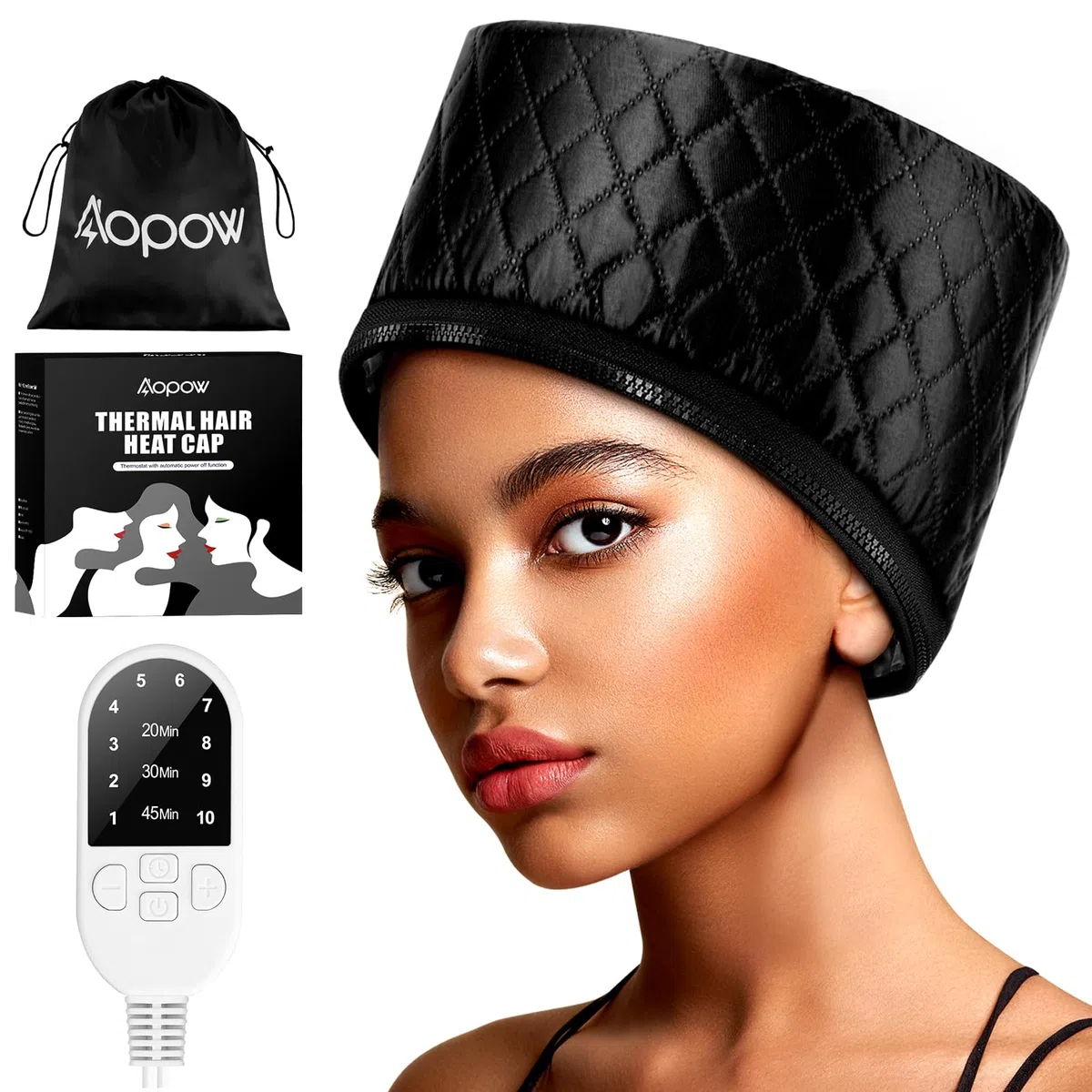 Gorro térmico para el cuidado del cabello con vapor – Capucha calefactable para cabello encrespado rizado, capilar, peluquero, peluquería, spa, hogar, proteínas, secador de pelo, eléctrico negro