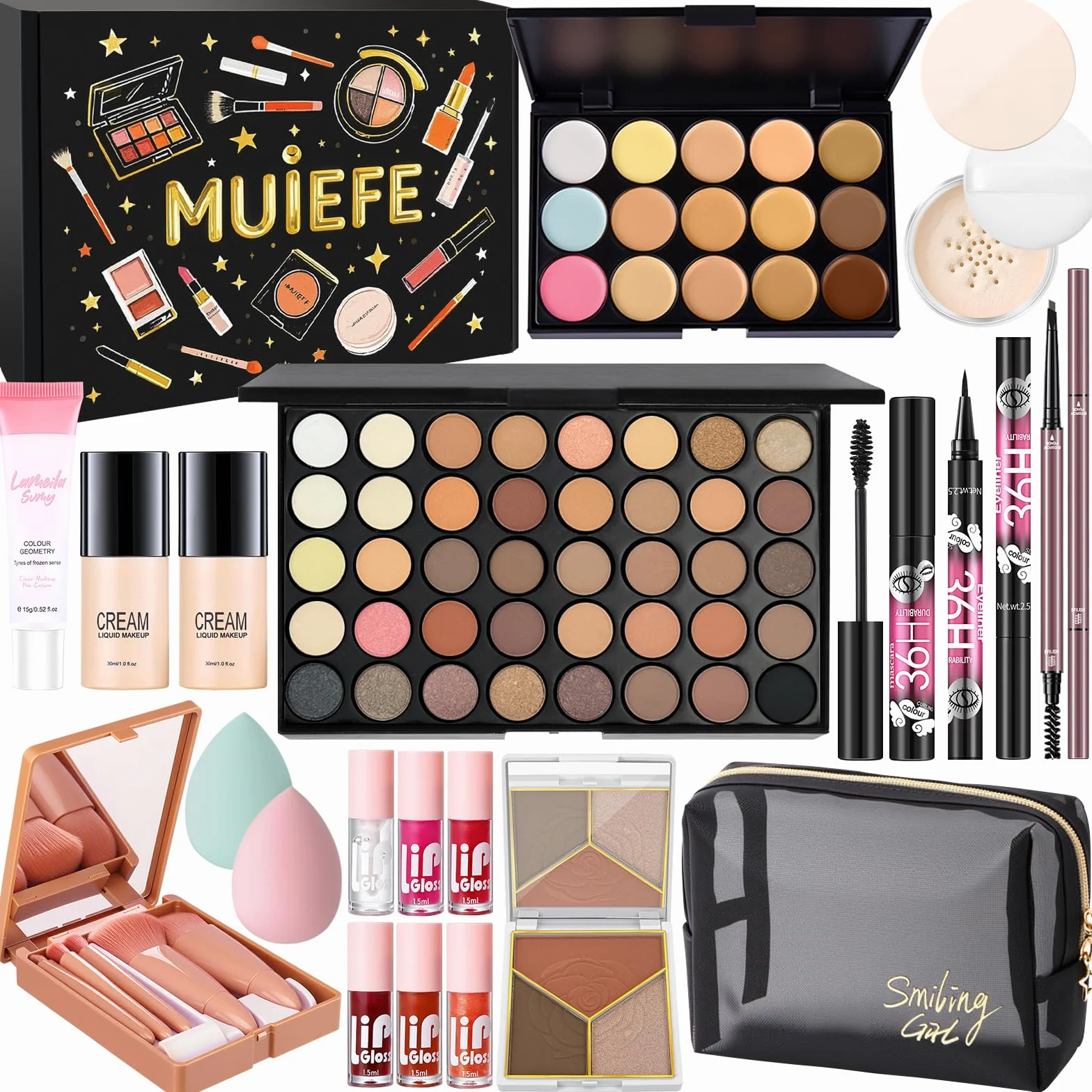 Set Maquillaje Mujer, Kit Maquillaje Profesional Completo, Estuche Regalo Maquillaje Adolescente con Paleta Sombras de Ojos Paleta de Corretores Contorno Fondo Mascara Brillo Labial Línea Ojos