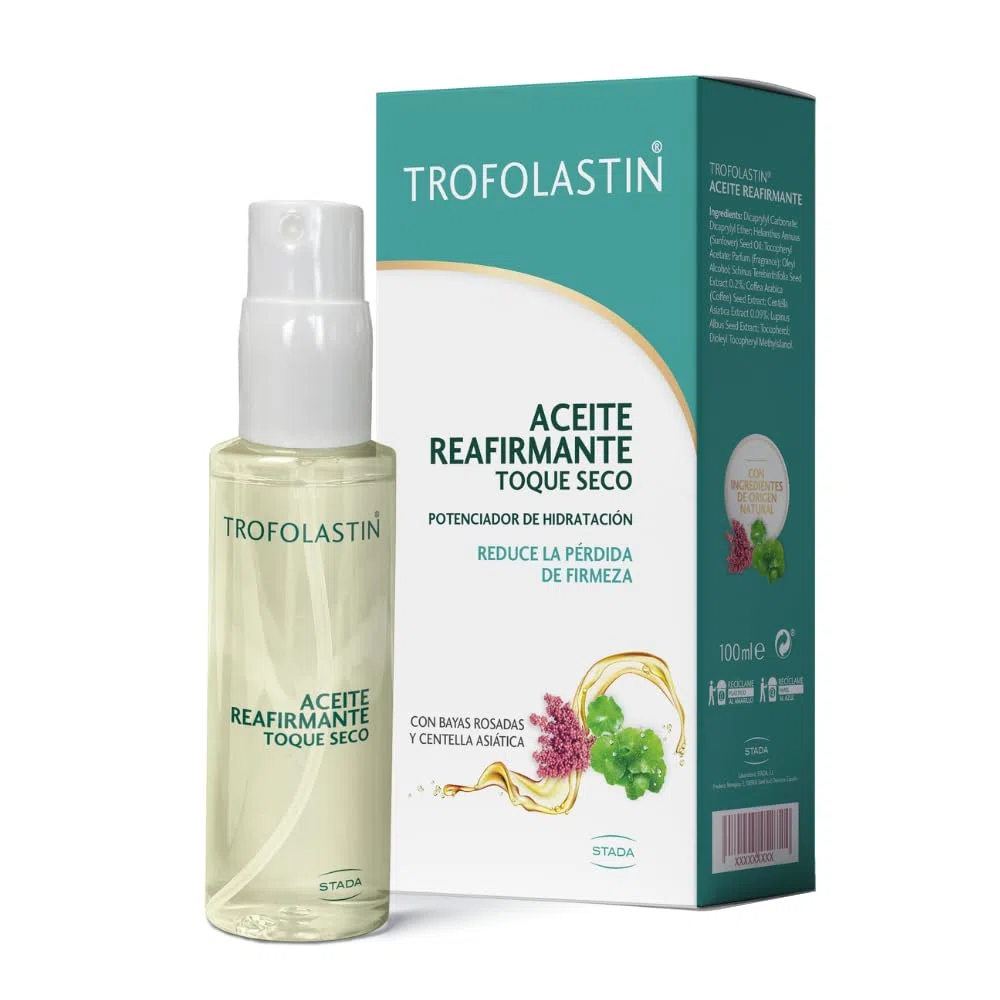 Trofolastin, Aceite Reafirmante Corporal, Hidratación Profunda y Firmeza con Centella Asiática, Bayas Rosadas y Vitamina E, Toque Seco, Piel Más Elástica y Firme, 100ml