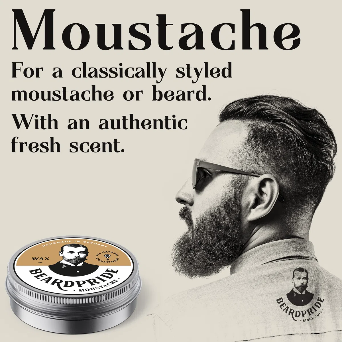 BEARDPRIDE Cera para Barba Hombres - Traditional - Original para Dar Forma al Bigote - a Base de Cera de Abejas - Regalo para Hombres - 55g