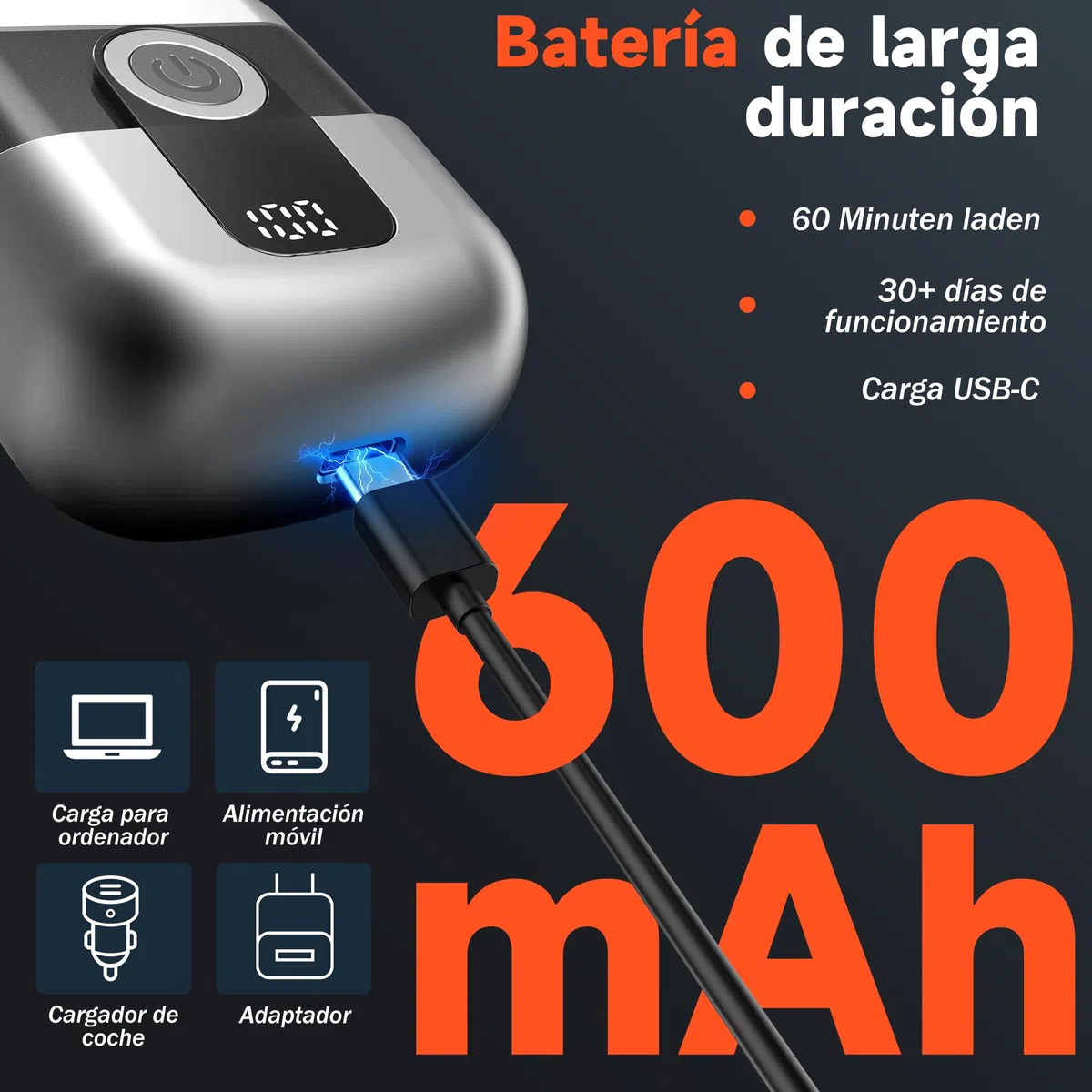 Mini Afeitadora Electrica para Hombres con Pantalla LED, Impermeable IPX6, Portátil Silenciosa y Lavable, Gris