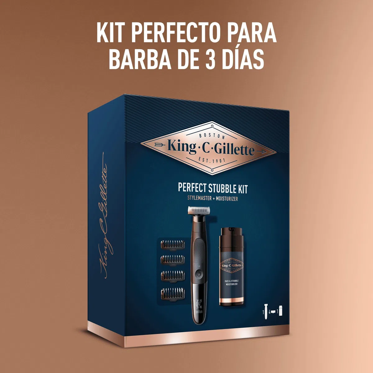 King C. Gillette Kit De Regalo Stubble, Incluye Recortadora De Barba Style Master, 4 Peines Y Crema Hidratante Para Rostro Y Barba De 3 Días