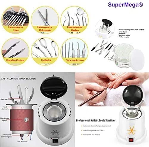 PANDAROJO Esterizador cuarzo Manicura y Pedicura Esterilizador 100W con Bolas de Cuarzo Instrumento Desinfección y Limpieza a 250 Grados para peluqueria y estetica (BLANCO), 1.0 unidad
