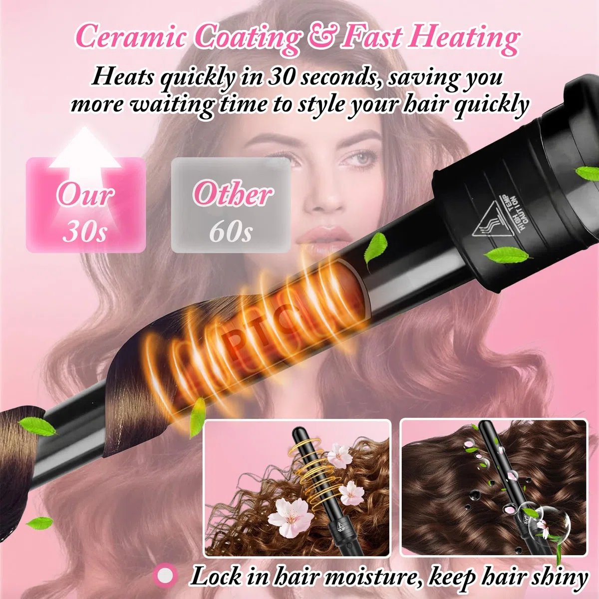 Tenacilla de Pelo Profesional, Moldeador de Pelo, 5 en 1 Rizador de Pelo, Recubrimiento Cerámico, Guante Resistente, Temperatura Ajustable 150℃-210℃, Cable Profesional Giratorio