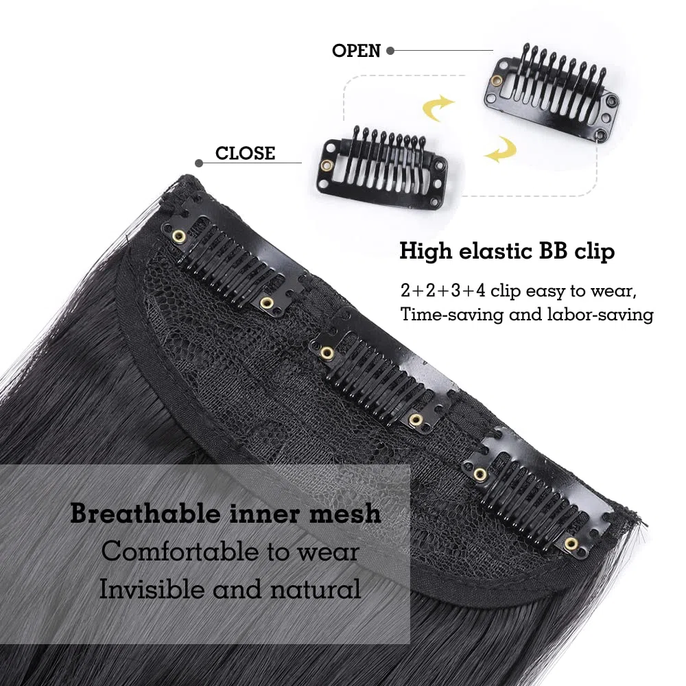 Clip in Hair Extensions Juego de 24 Pulgadas 4 Piezas Rizado Clip de Extensión de Cabello, Piezas de Cabello Para Mujeres YDDM Fibras de Cabello Sintéticas A(1B#)