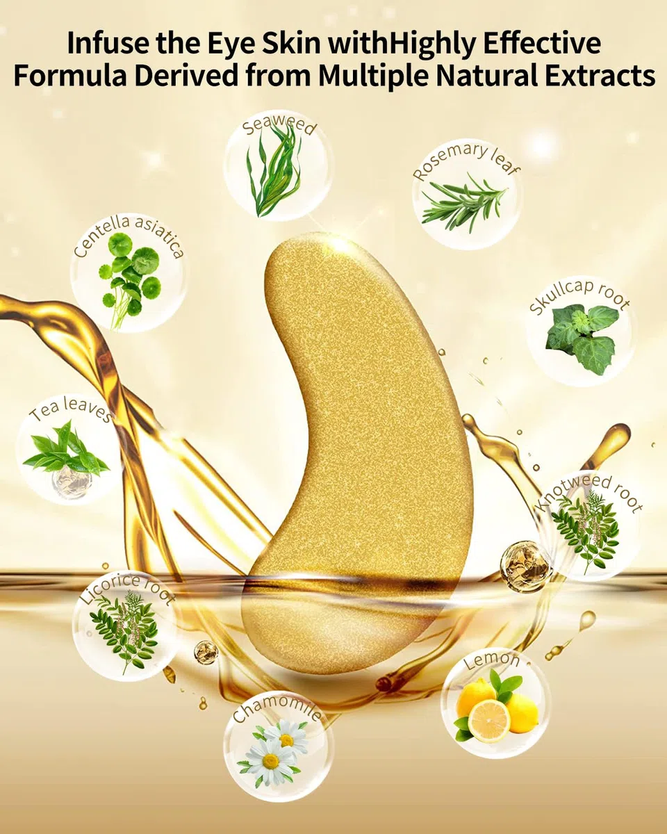 Parches para debajo de los ojos (24 pares) - Mascarillas gel ojos de oro de 24K Cuidado de la piel enriquecido con abundante colágeno, ácido hialurónico almohadillas