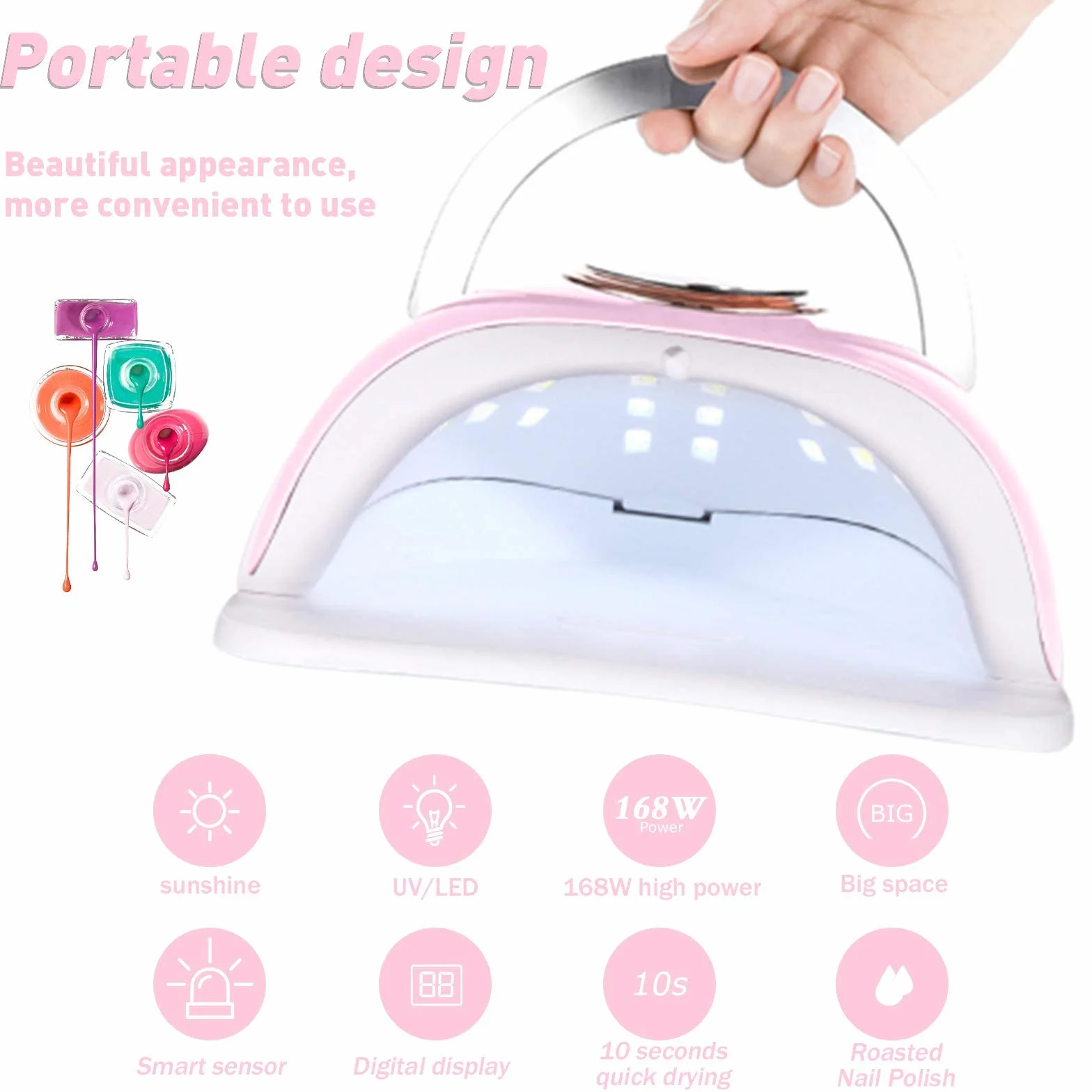 YUEHAO, Lámpara de Uñas LED 168W Secador Profesional Lámpara Ultravioleta Esmalte de Uñas con Sensor Automático, con 4 Temporizadores Manicura/Pedicura Salón