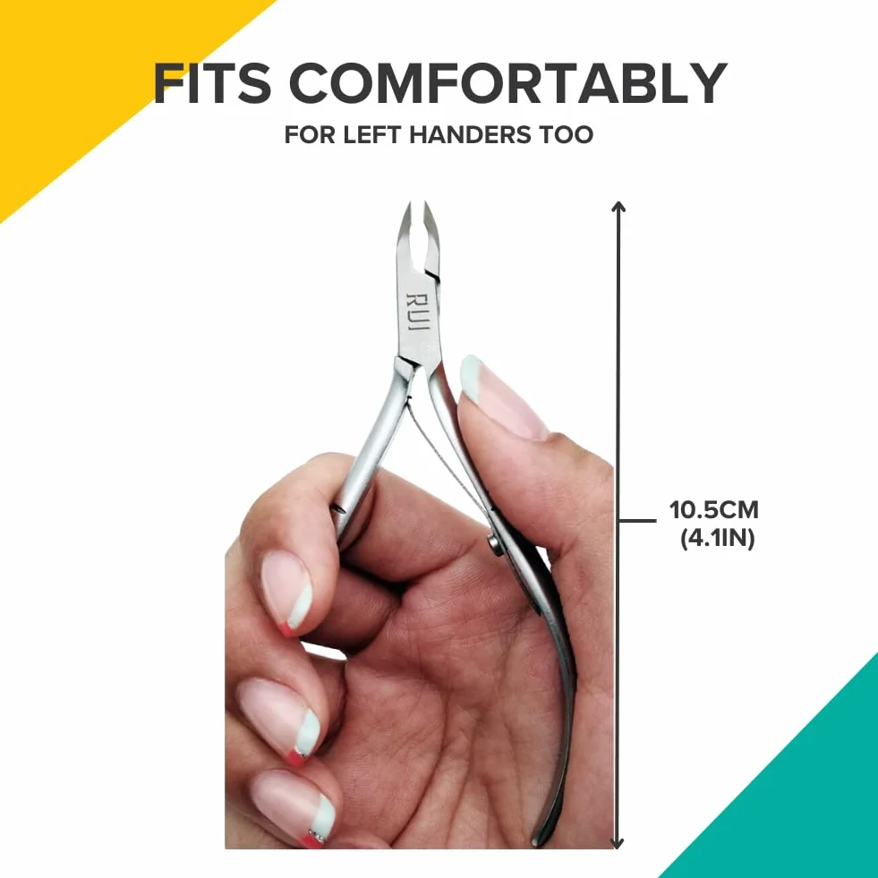 Rui Smiths Alicates Profesionales para Cutículas | Alicates de Precisión para Cutículas de Acero Inoxidable de Grado Quirúrgico, Mango Francés, Resorte único, Mandíbula de 4 mm (Quarter Jaw)