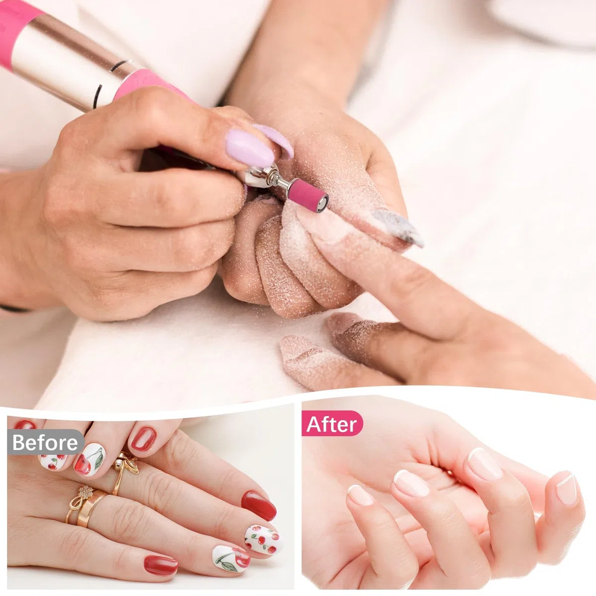 Bandas de lijado para taladro de uñas de grano 240, bandas de lijado de uñas extremadamente finas, 200 bandas de lijado profesionales rosas y 2 brocas de uñas para manicura y pedicura