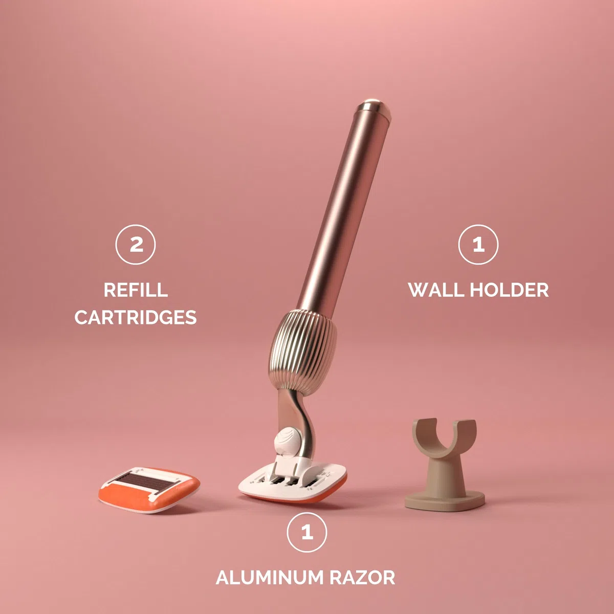 Fler The Razor Starter Set - Maquinilla de Afeitar para Mujer con Cabezales Intercambiables, con Soporte y 2 Cuchillas de Repuesto, Maquinillas unisex, Cuchilla con Aloe Vera, Vitamina E (Rosa)