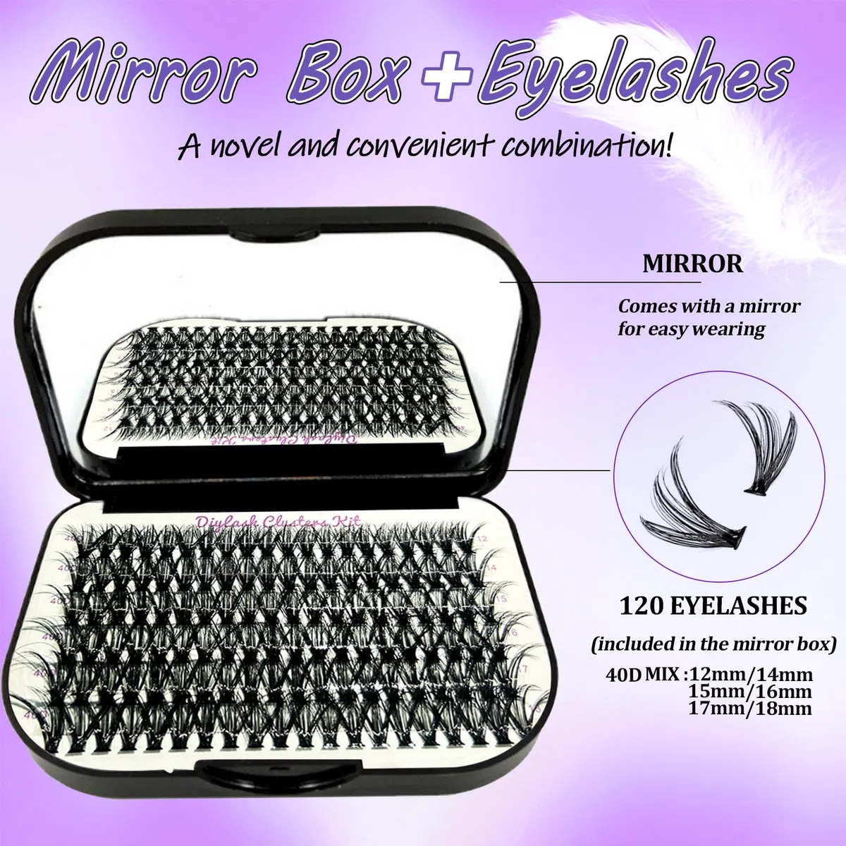DNSGOOR Kit de Extensión de Pestañas DIY 840 Lash Cluster Caja de Pestañas de Espejo,Pegado y Sellado de Pestañas,Eliminación de Pestañas,Cepillo de Pinzas Mini Aplicador