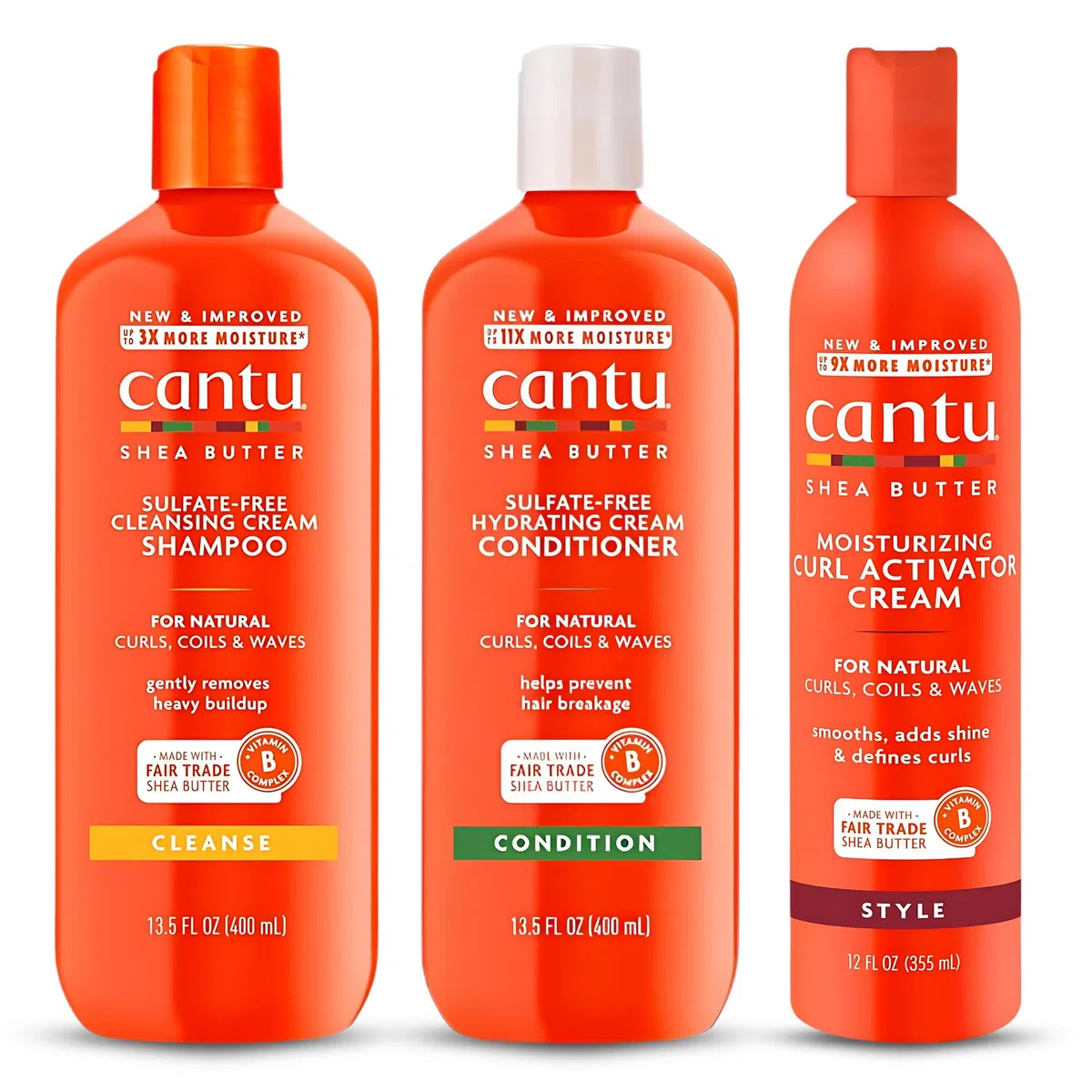 Champú y acondicionador sin sulfato de cantú 12oz con crema activadora de rizos hidratantes de manteca de karité 12oz