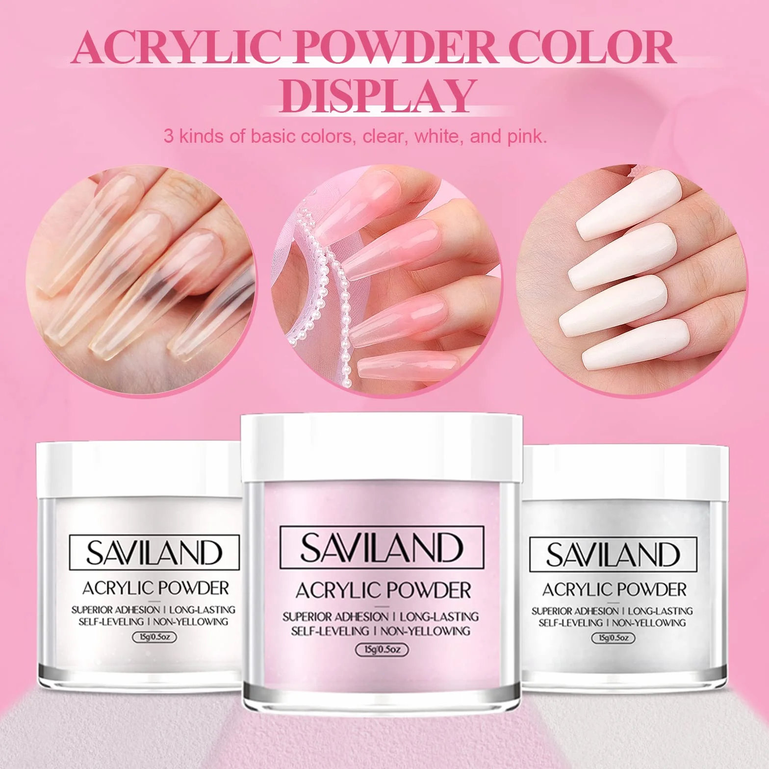 Saviland Kits De Uñas AcríLicas Para Principiantes: Polvo AcríLico Rosa Blanco Transparente, Cepillo De Uñas Líquido AcríLico, Taladro Eléctrico Para Uñas, Imprimación Para Uñas