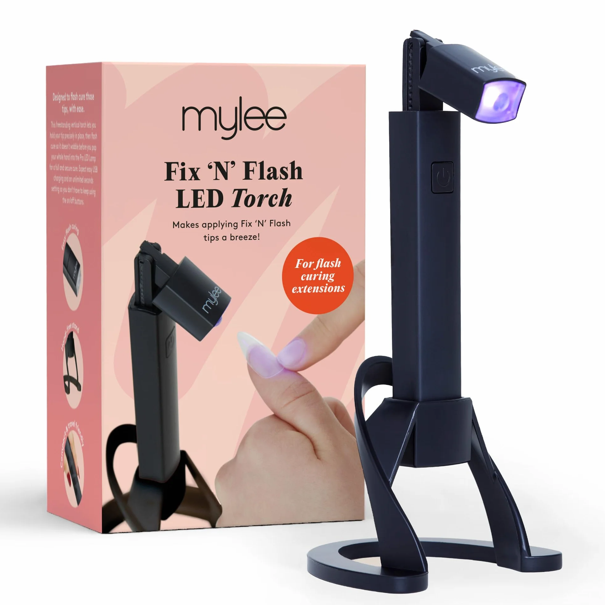 Mylee Linterna LED Fix 'N' Flash: Lámpara de Uñas Portátil para Esmalte de Gel con Cabezal Móvil, Recargable por USB, Funcionamiento Manos Libres - Perfecta para Casa, Viajes y Salones de Belleza