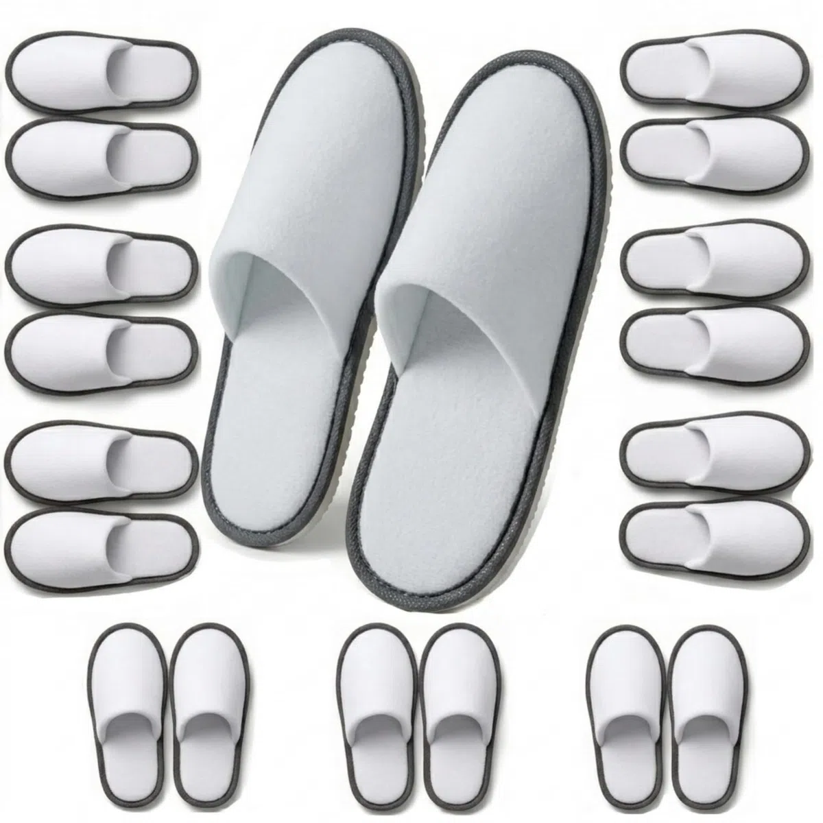 Pantuflas Invitados Zapatillas Desechables Blanco Borde Marrón/Gris Talla Única 38–44 Ideal Hogar Hotel Spa Viajes y Avión Pack 5/10 Pares Zapatillas Estar Casa
