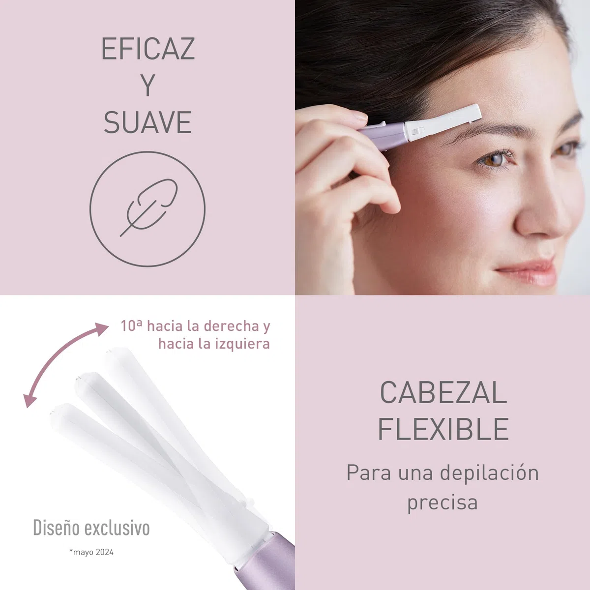 Panasonic ES-WF71-V503 Recortador de Cejas y Vello Facial Mujer, Perfilador De Cejas, Cabezal Flexible, Acero Inoxidable Hipoalergénico, Funciona con Pilas AAA, Lila